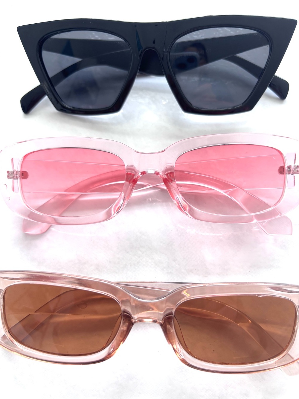 Set of 3 Black Cat-Eye & Pink Rectangular Women's Sunglasses